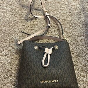 Michael Kors Dark Brown and Pink Crossbody Bag